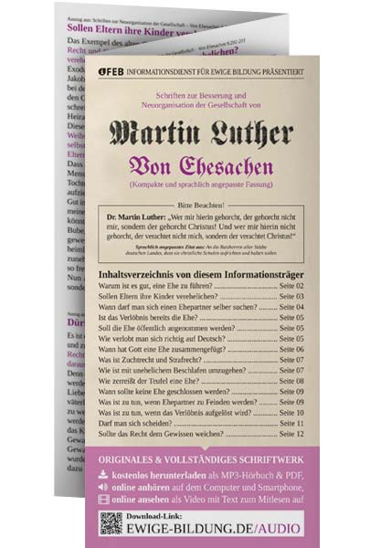Von Martin Luther die kompakte Broschüre von Ehesachen kostenlos bestellen