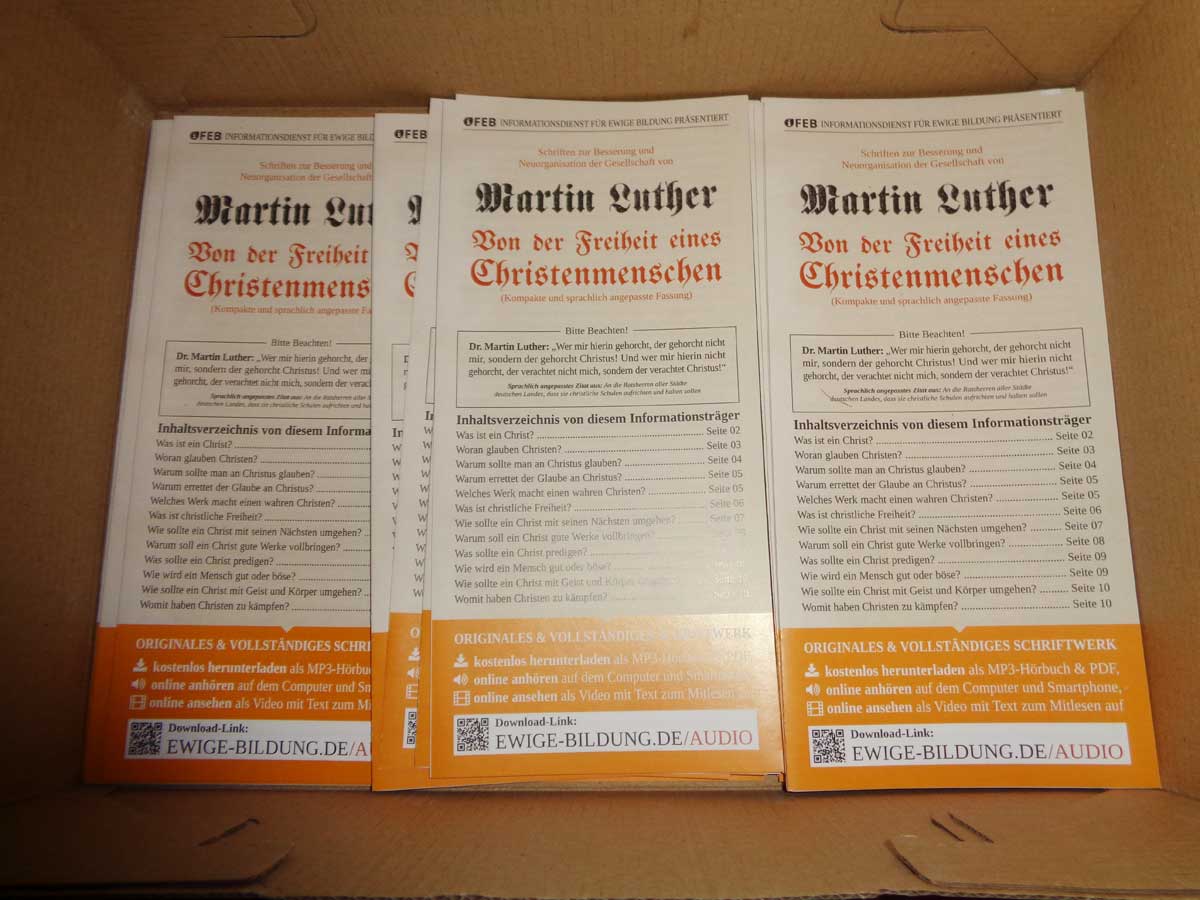 Von der Freiheit eines Christenmenschen als kompakte Broschüre zum kostenlosen Bestellen