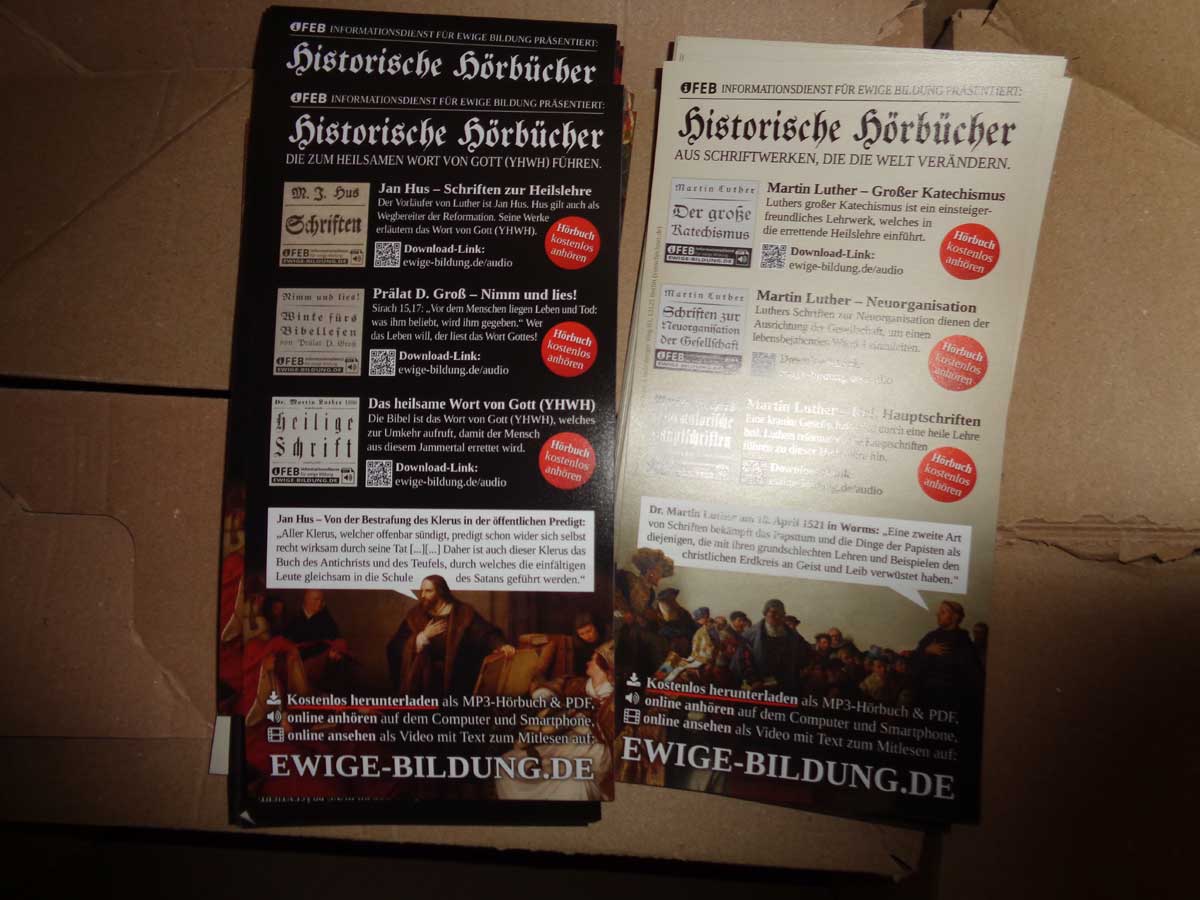 Christliche Flyer von Martin Luther und Jan Hus
